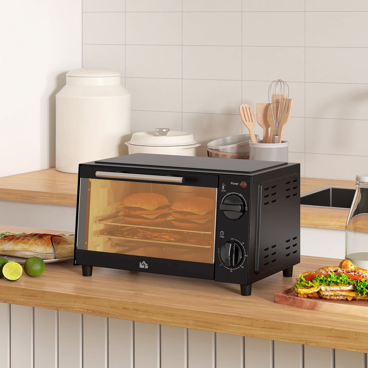 Mini horno eléctrico Homcom 750W 9L con temporizador negro 20x35x24,6 cm
