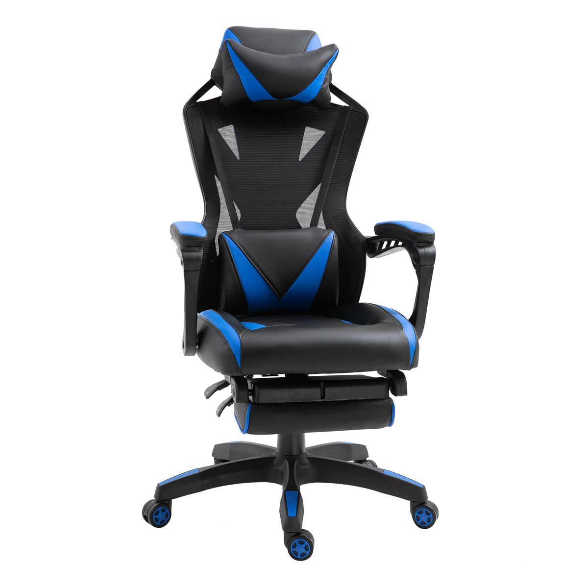 Silla Racing gaming Vinsetto altura ajustable con almohada lumbar azul 117-125x65x70 cm