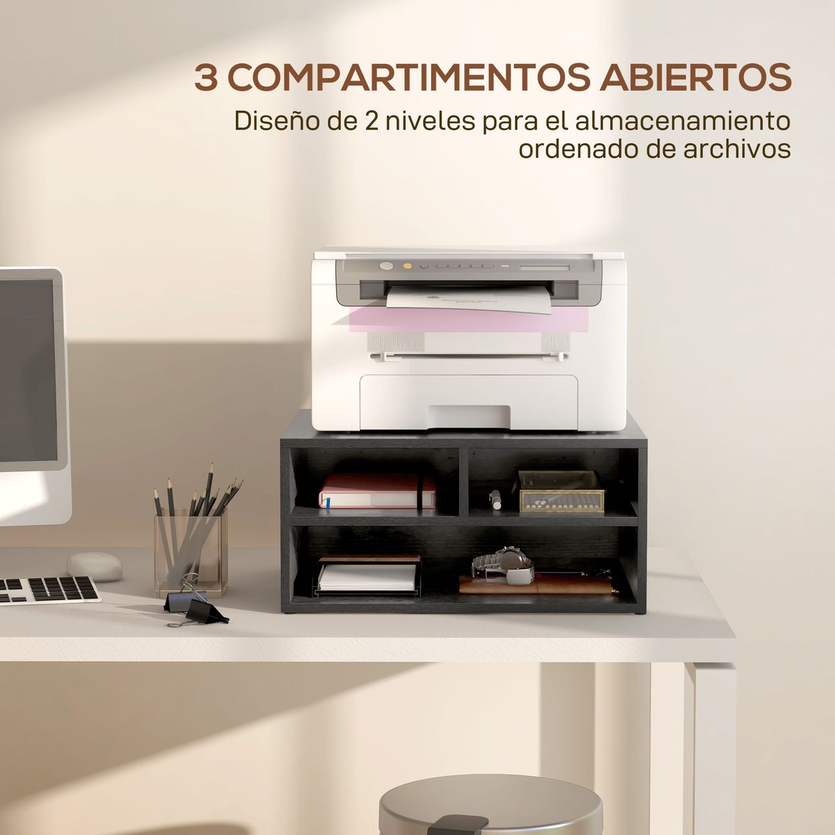 Mueble auxiliar Maho Homcom 3 compartimentos negro 22,5x47x40 cm