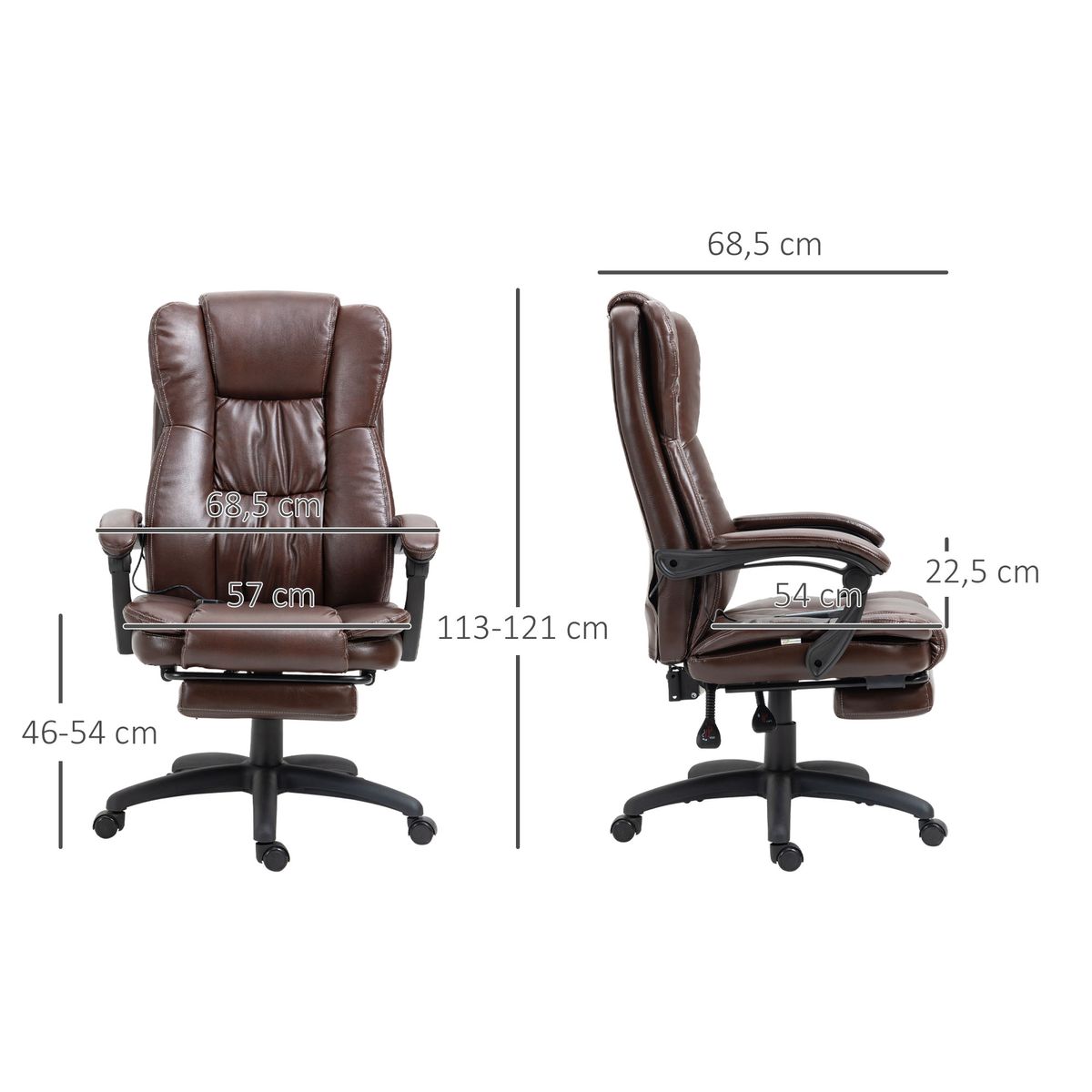 Silla de oficina Uwak Vinsetto función masaje reclinable marrón 113-121x68,5x68,5 cm