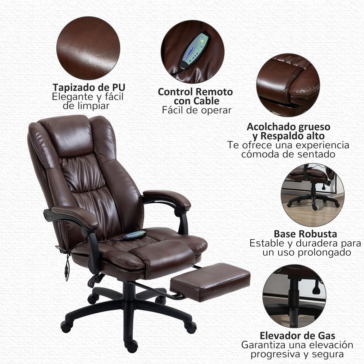 Silla de oficina Uwak Vinsetto función masaje reclinable marrón 113-121x68,5x68,5 cm