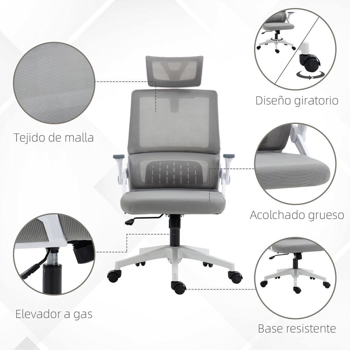 Silla de oficina Jade Vinsetto altura ajustable gris 102-119x58x61 cm