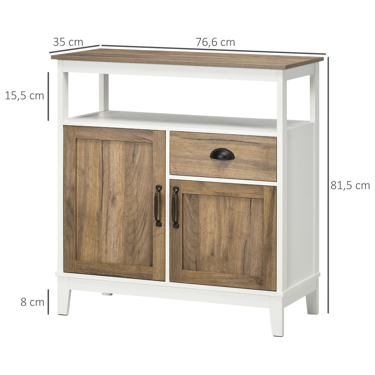 Aparador Air Homcom 2 armarios + cajón blanco/marrón 81,5x76,6x35 cm