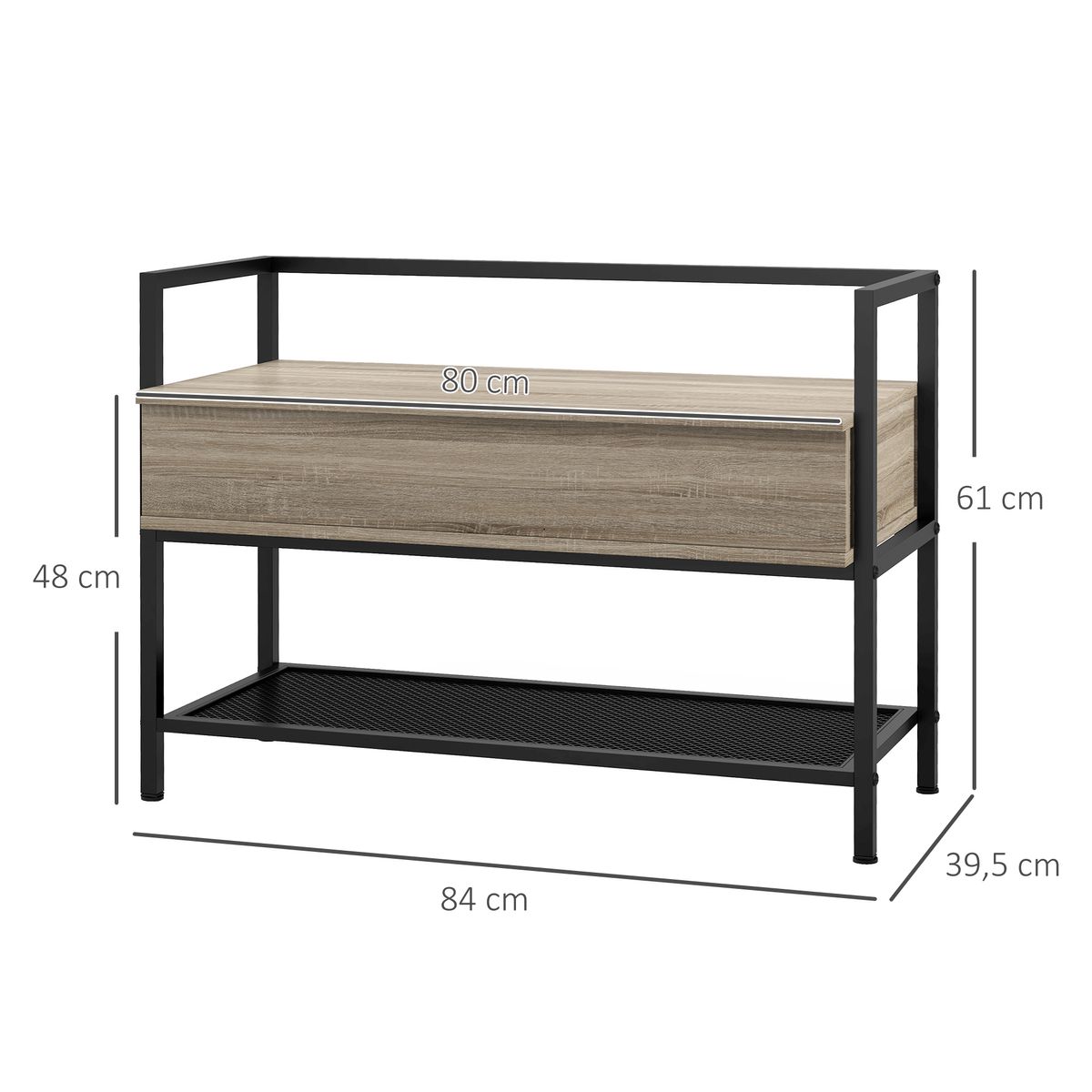 Banco zapatero Batu Homcom con tapa abatible + estante roble 61x84x39,5 cm
