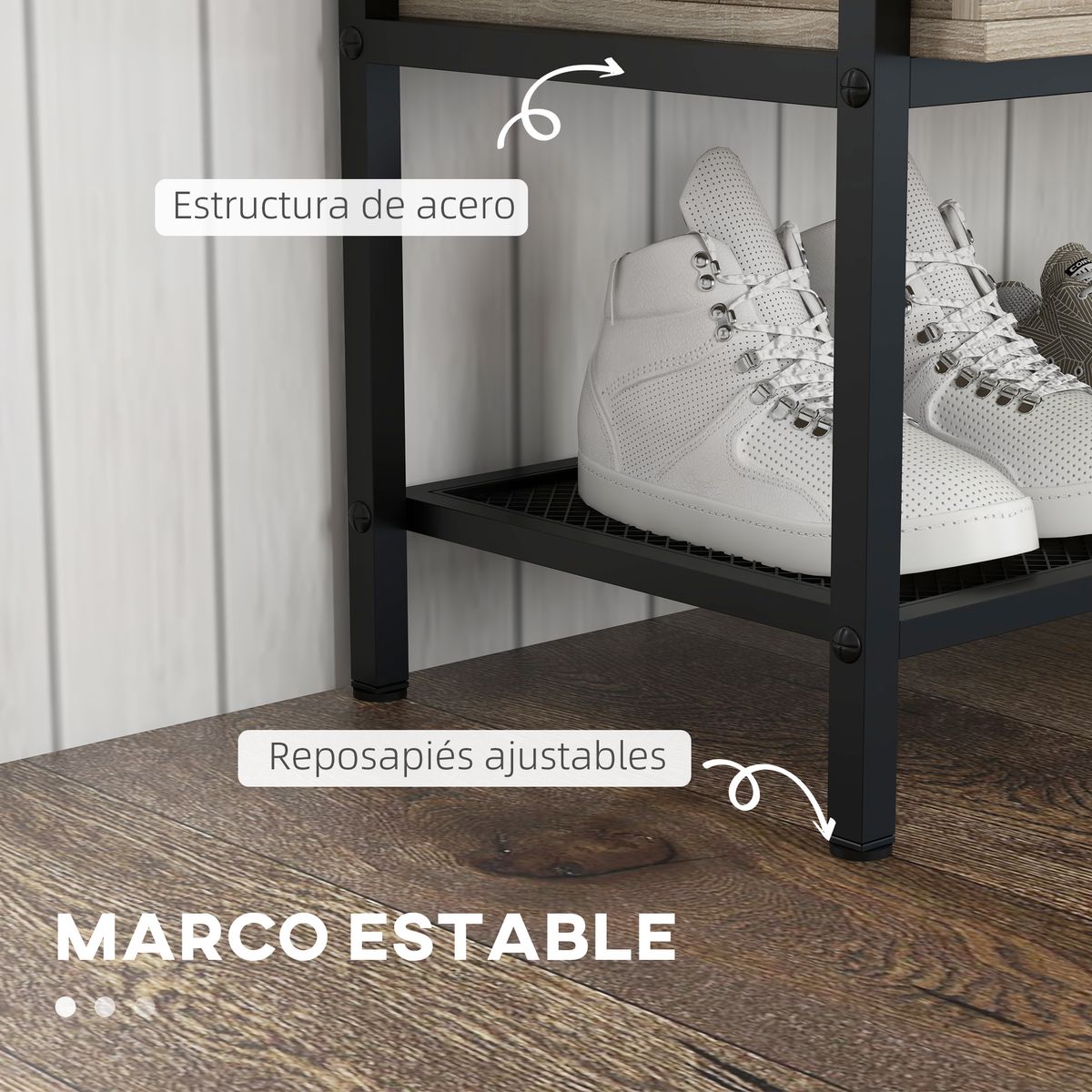 Banco zapatero Batu Homcom con tapa abatible + estante roble 61x84x39,5 cm