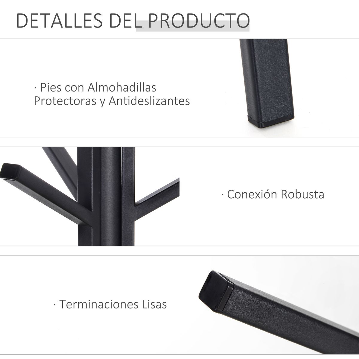 Perchero de pie Petter estante + 9 ganchos negro 180x45x45 cm
