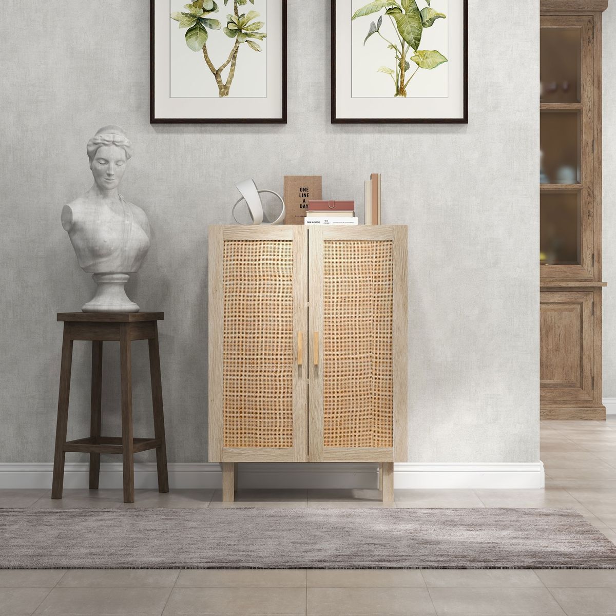 Aparador Babel Homcom 2 puertas con estantes ajustables natural 102x73x41 cm