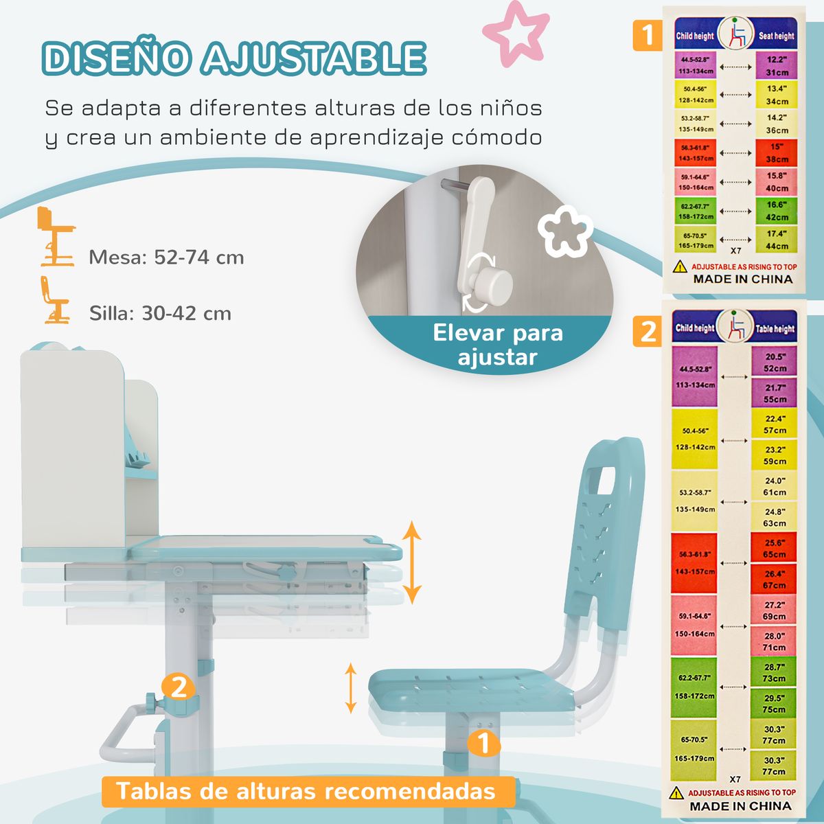 Escritorio infantil Robby Homcom 1 cajón + estantes + silla +6-12A azul/blanco