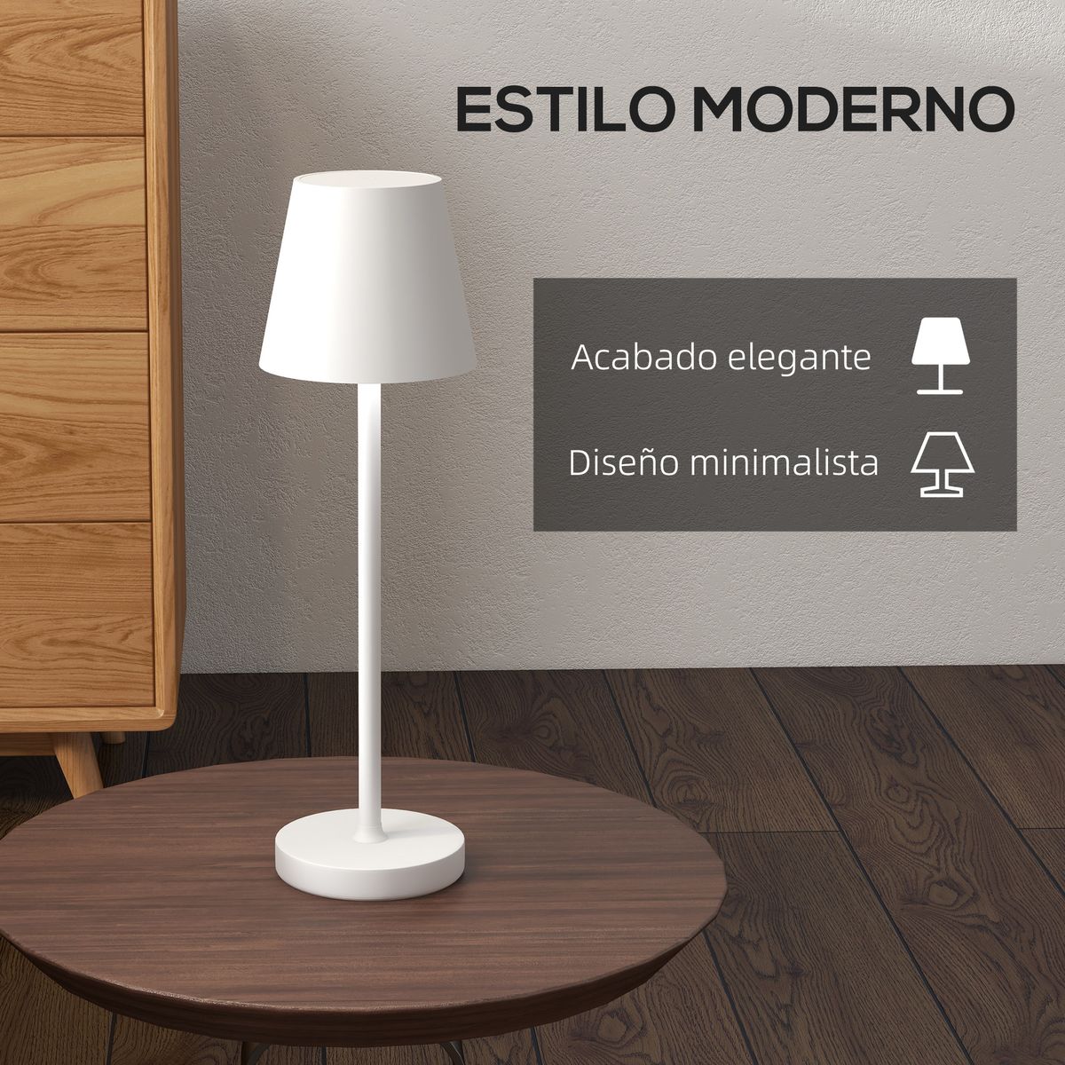 Lámpara de sobremesa Henley Homcom recargable 3 colores blanco Ø11,2x36,5 cm