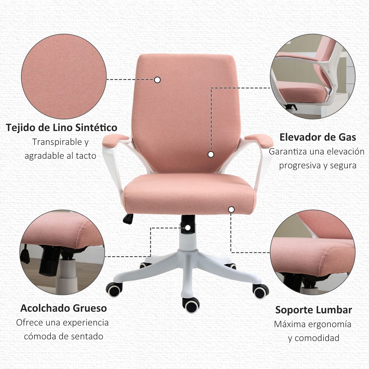 Silla de escritorio Bosque Vinsetto altura ajustable rosa 92-100x62x69 cm