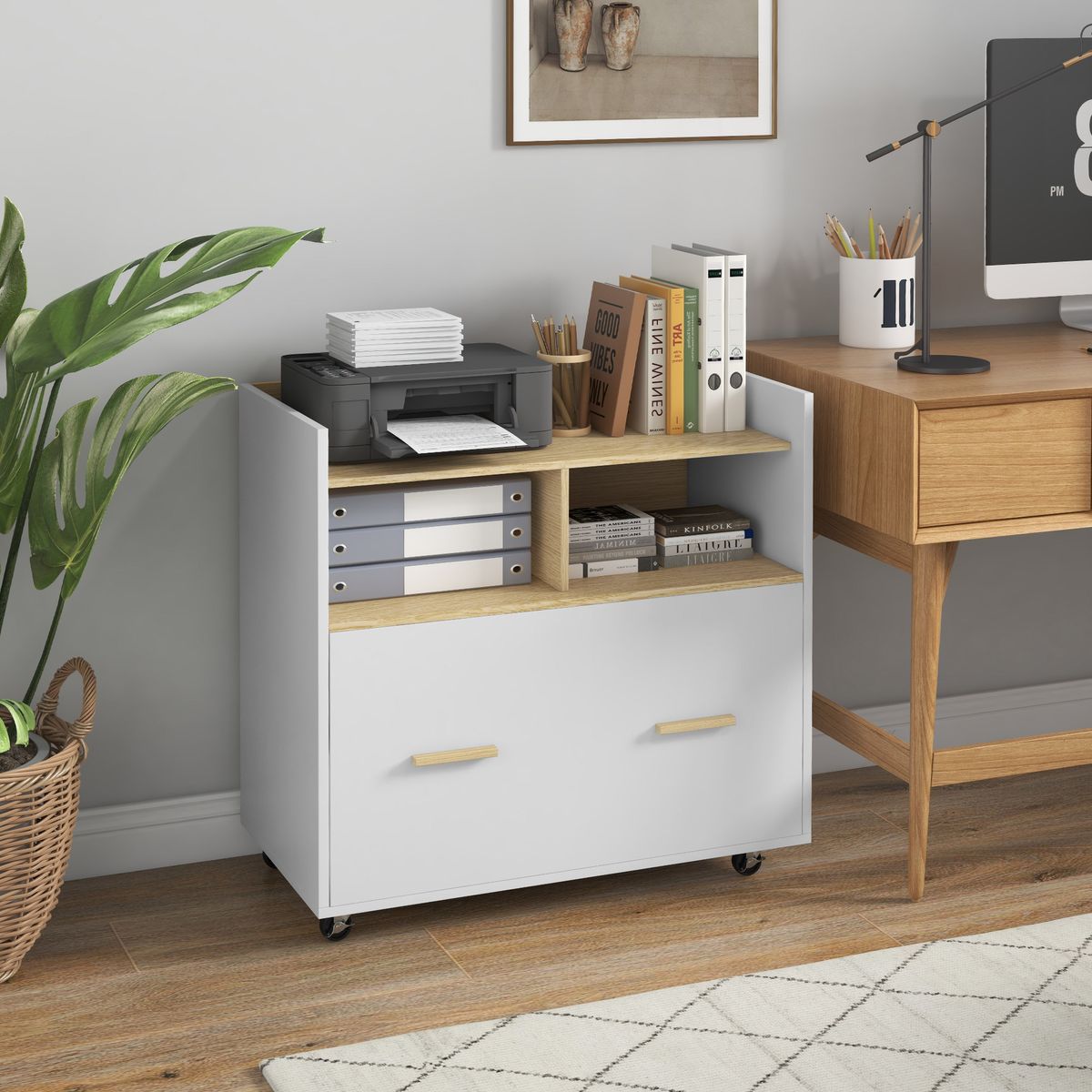 Mueble auxiliar Wick Vinsetto con ruedas roble/blanco 75,5x76x40 cm