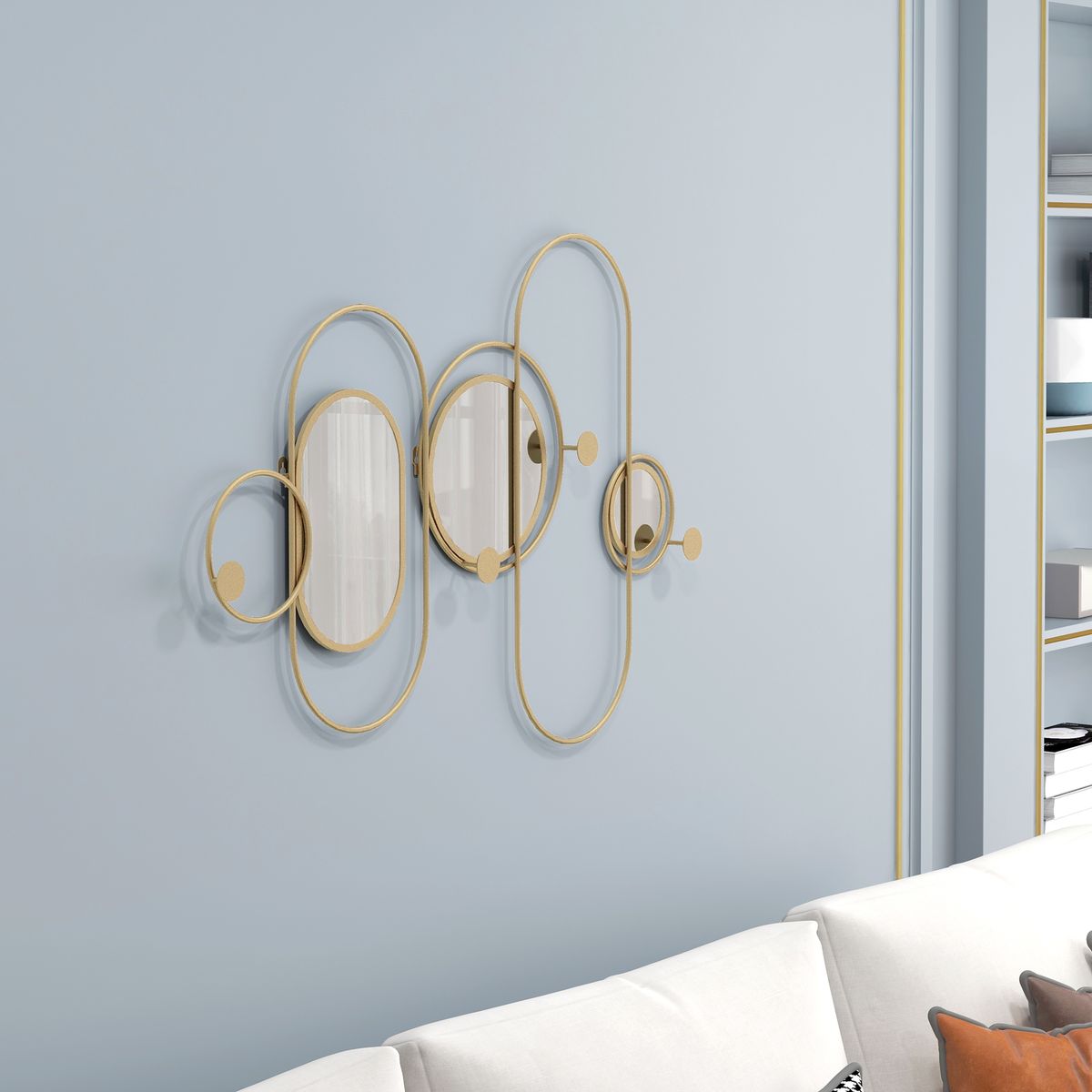 Espejo de pared Rimmo Homcom 4 ganchos + 3 espejos dorado 71x106 cm