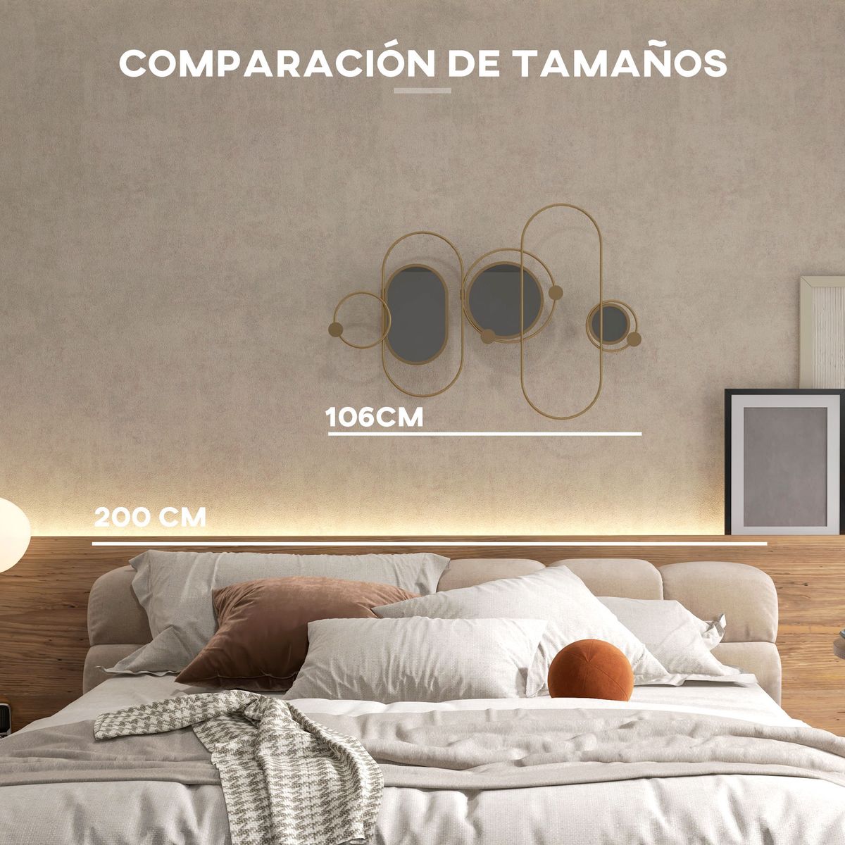 Espejo de pared Rimmo Homcom 4 ganchos + 3 espejos dorado 71x106 cm