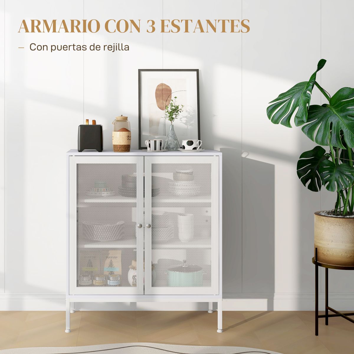 Aparador Karra Homcom 3 estantes blanco 92x80x37 cm