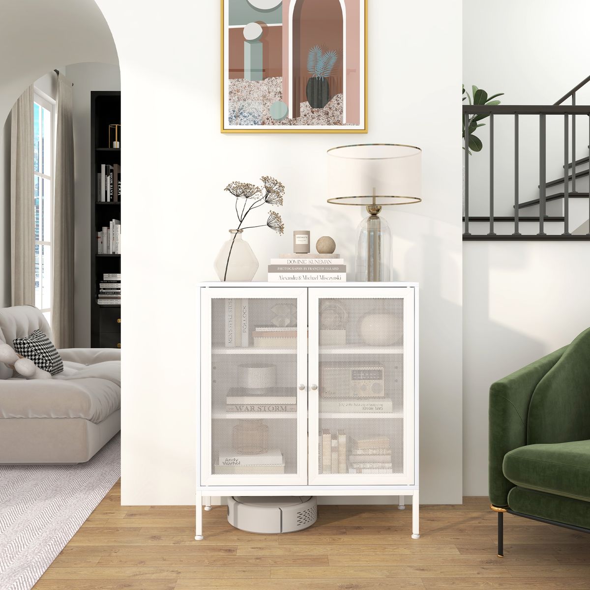 Aparador Karra Homcom 3 estantes blanco 92x80x37 cm