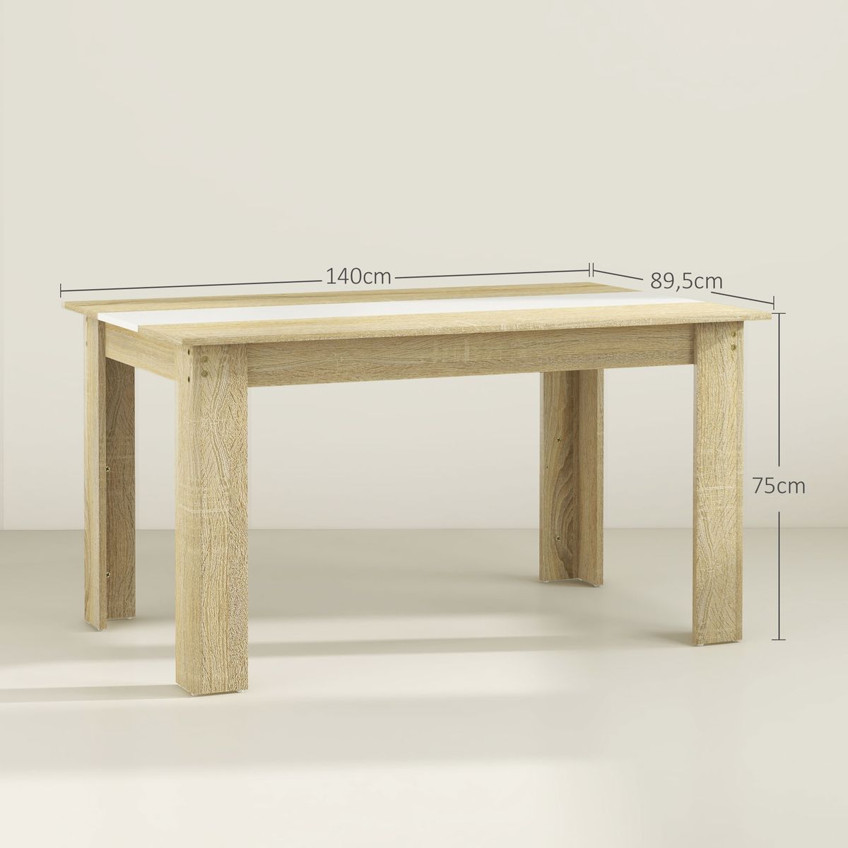 Mesa de comedor Júpiter Homcom para 4-6 personas blanco/roble 75x140x89,5 cm