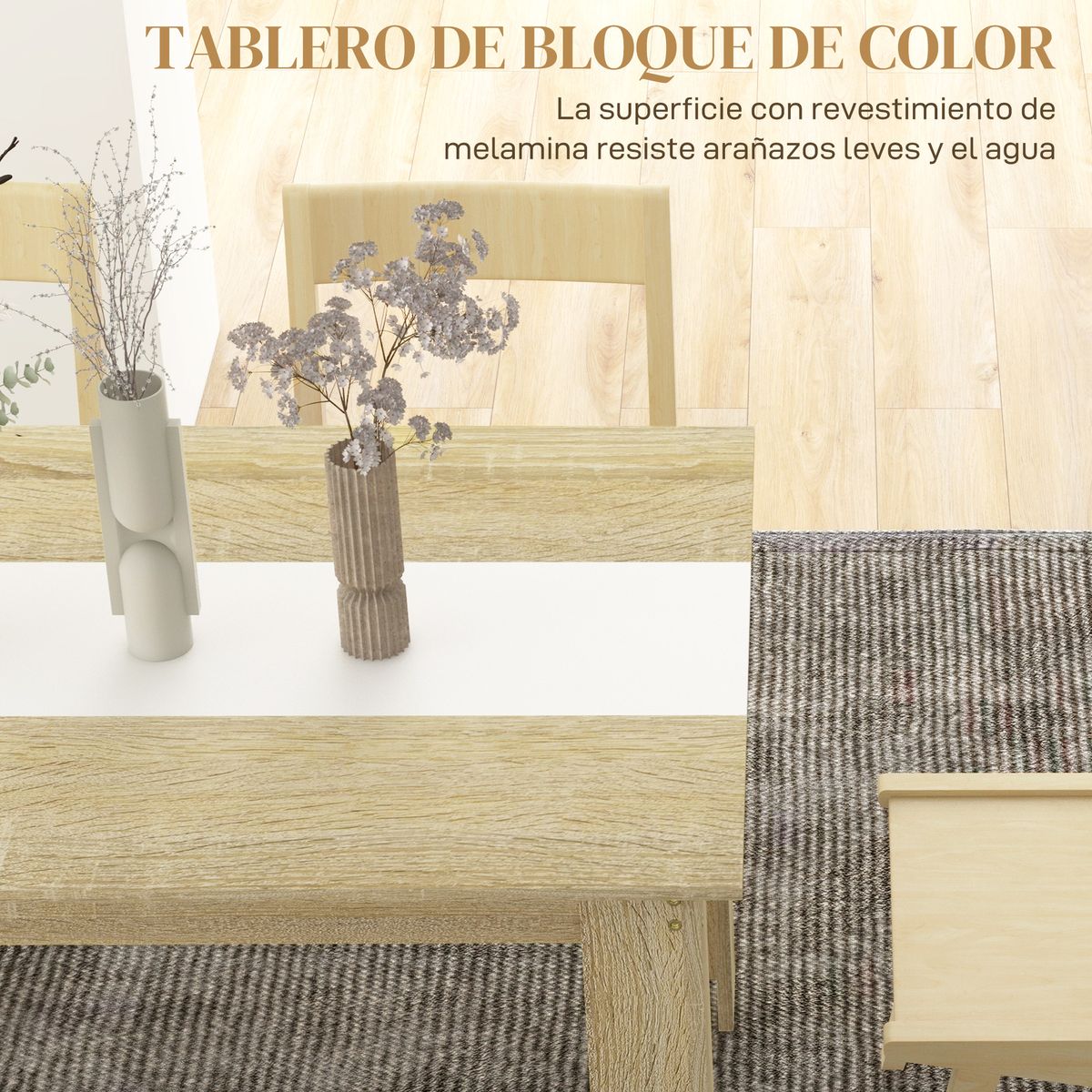 Mesa de comedor Júpiter Homcom para 4-6 personas blanco/roble 75x140x89,5 cm