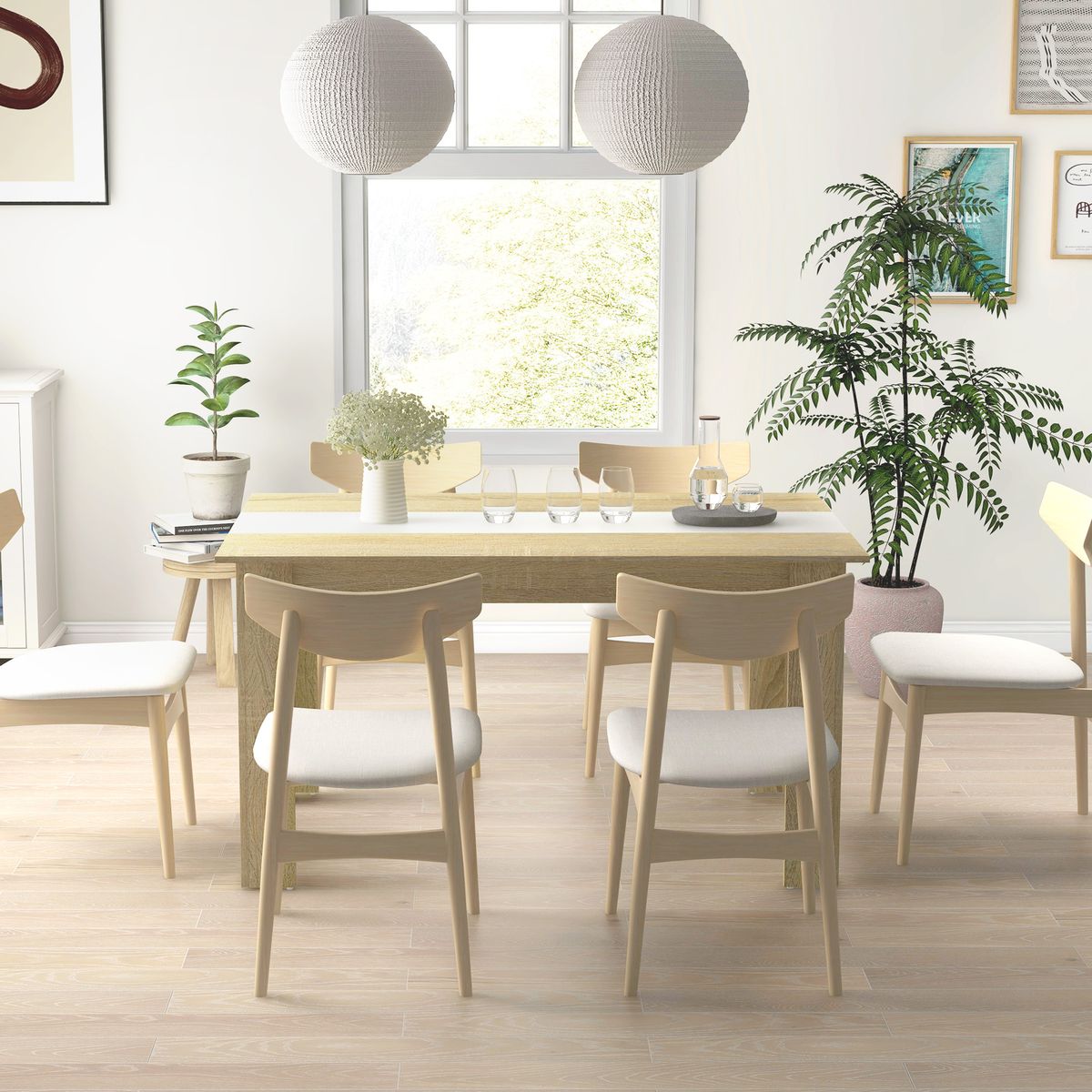 Mesa de comedor Júpiter Homcom para 4-6 personas blanco/roble 75x140x89,5 cm