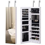 Espejo joyero Yoice Homcom con puerta 5 estantes + 2 cajones blanco 120x37x10 cm