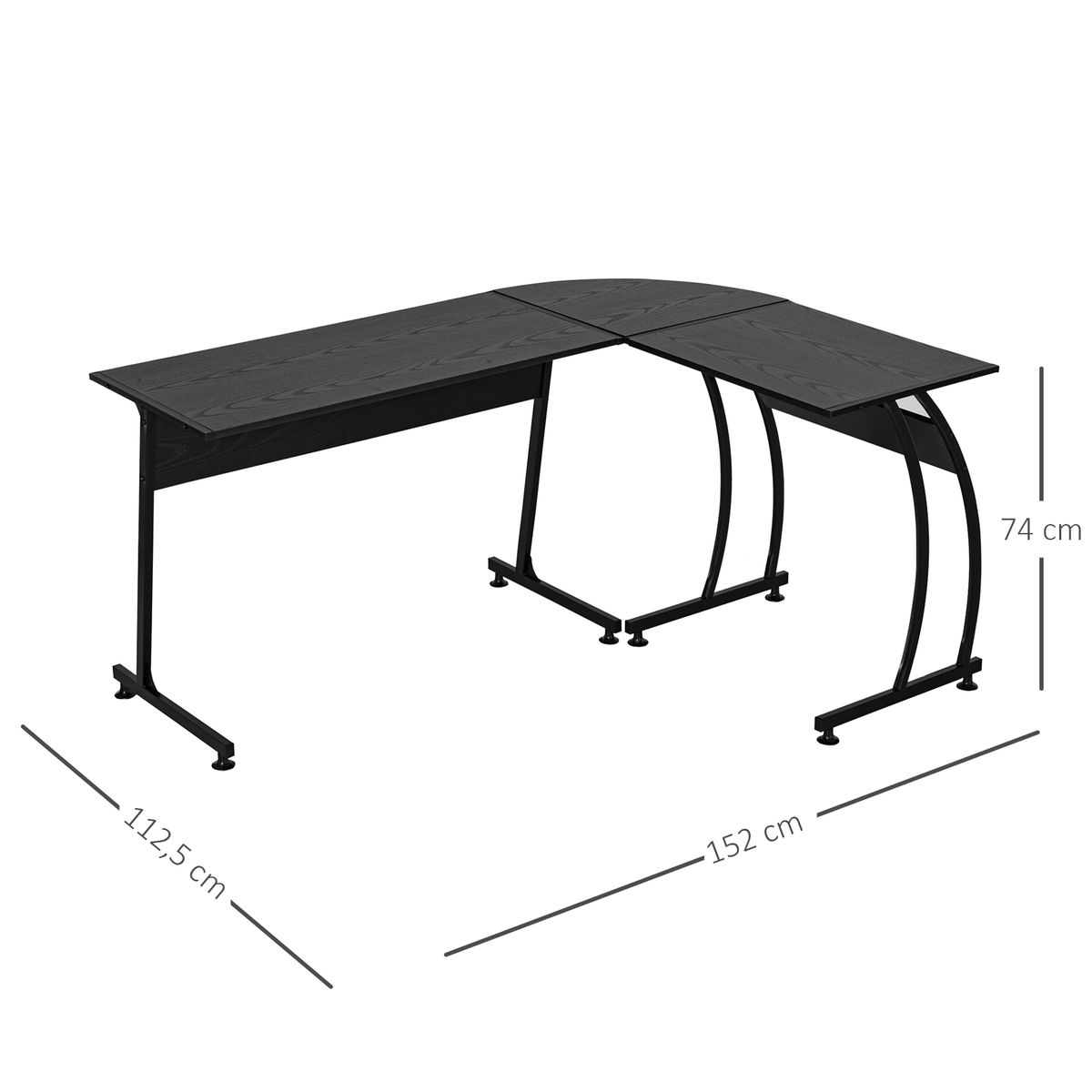 Escritorio Acuario Homcom diseño L negro 74x112,5x152 cm