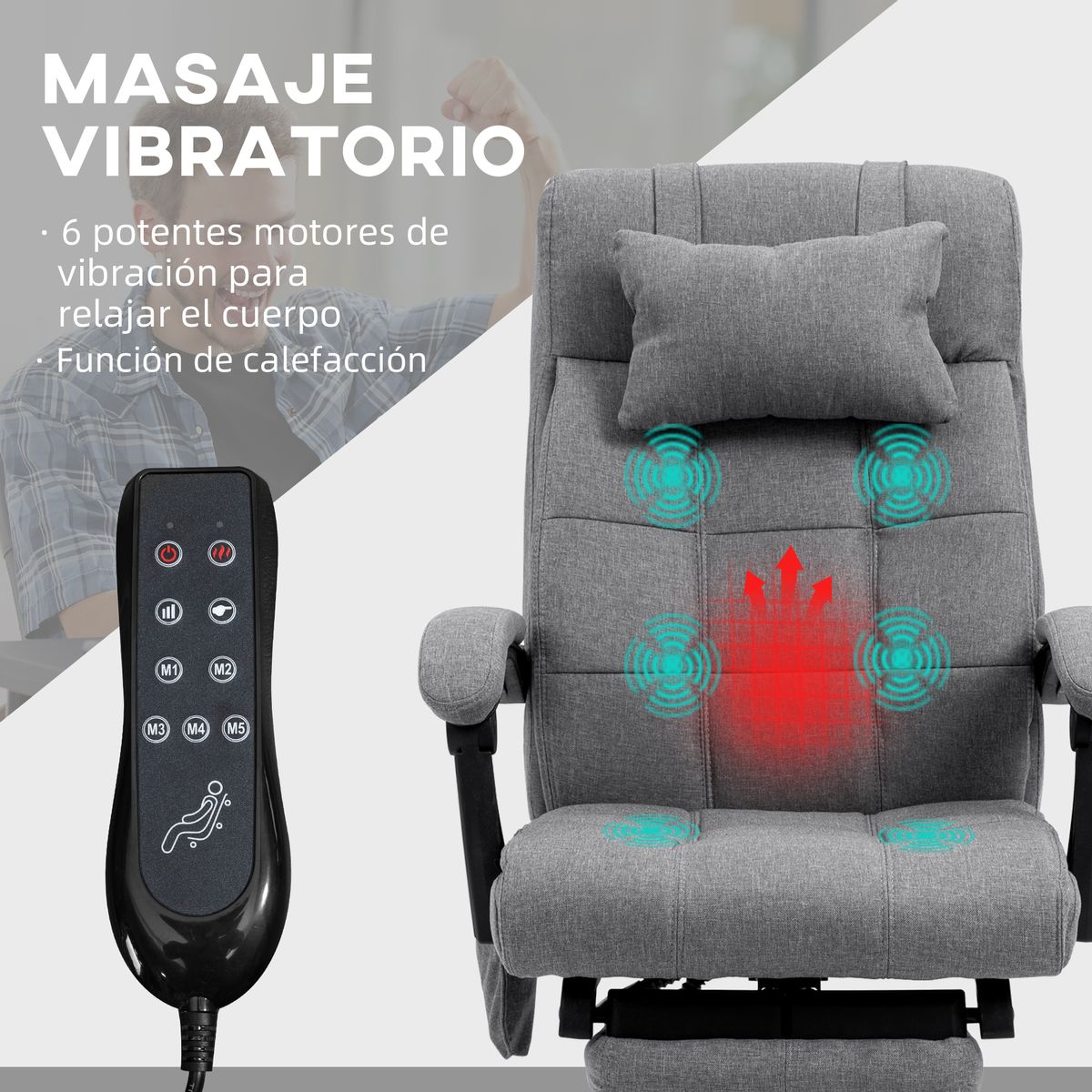 Silla de oficina Comps Vinsetto función masaje 5 modos gris 112-120x66x76 cm