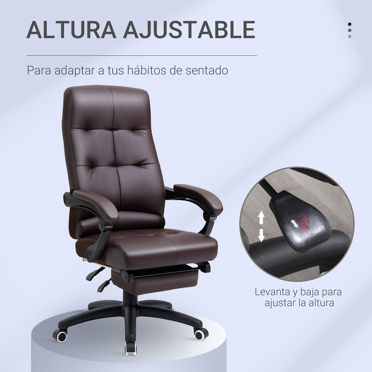 Silla de oficina Ryton Vinsetto reclinable con altura ajustable marrón 118-125x65x65 cm