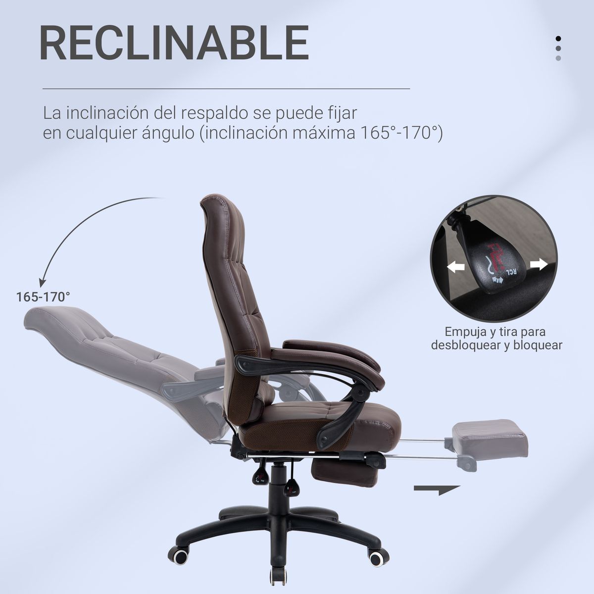 Silla de oficina Ryton Vinsetto reclinable con altura ajustable marrón 118-125x65x65 cm