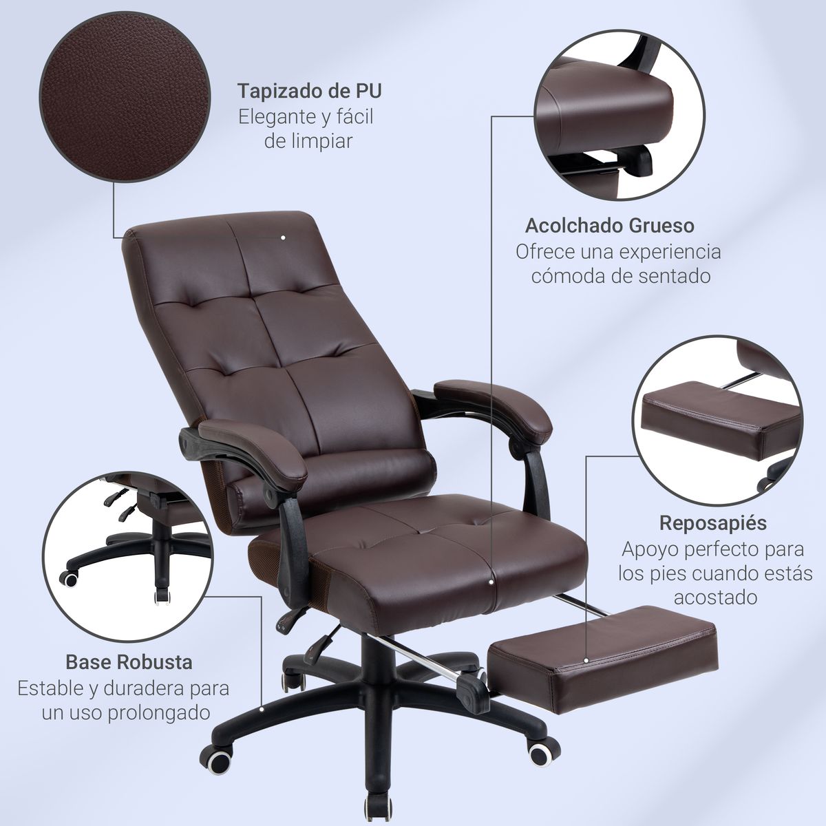 Silla de oficina Ryton Vinsetto reclinable con altura ajustable marrón 118-125x65x65 cm
