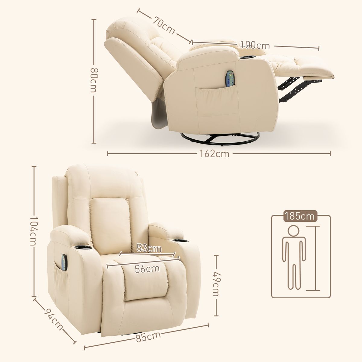 Sillón de masaje Friya Homcom reclinable con mando crema 104x85x94 cm
