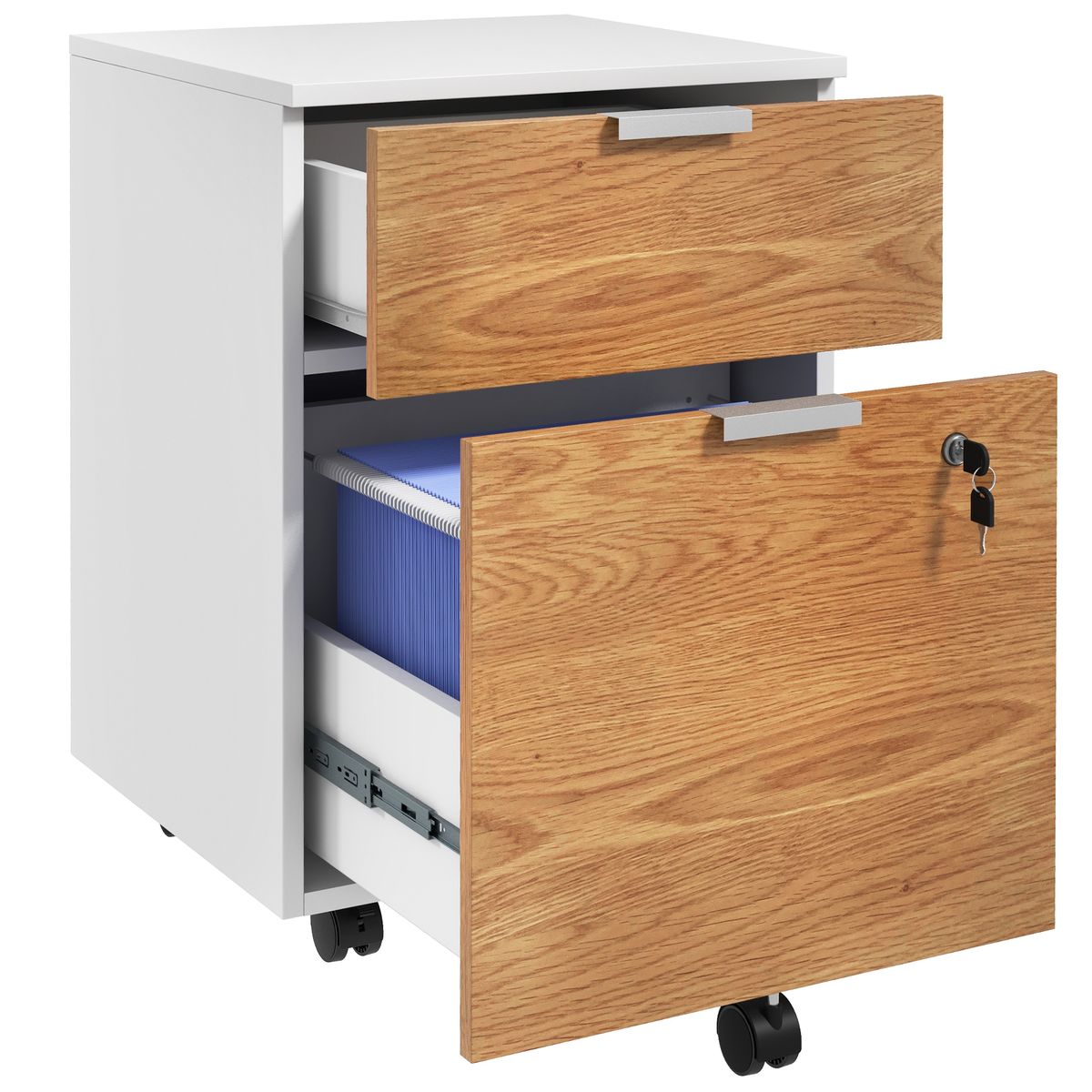 Cajonera Pyle Homcom 2 cajones + 4 ruedas blanco/natural 60x42x40 cm