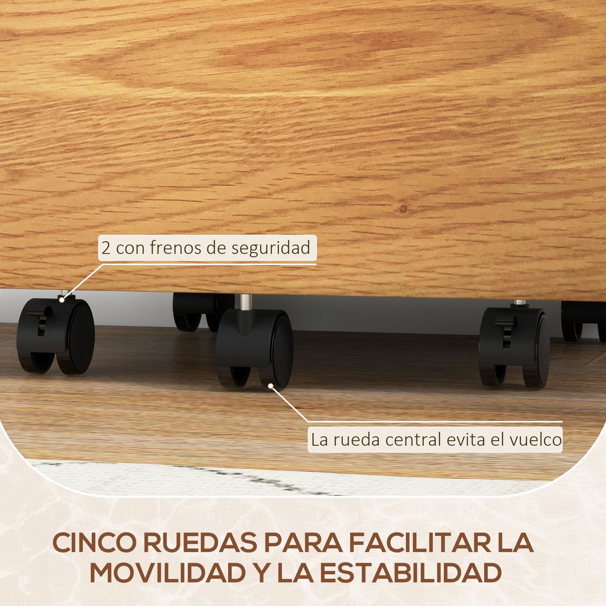 Cajonera Pyle Homcom 2 cajones + 4 ruedas blanco/natural 60x42x40 cm