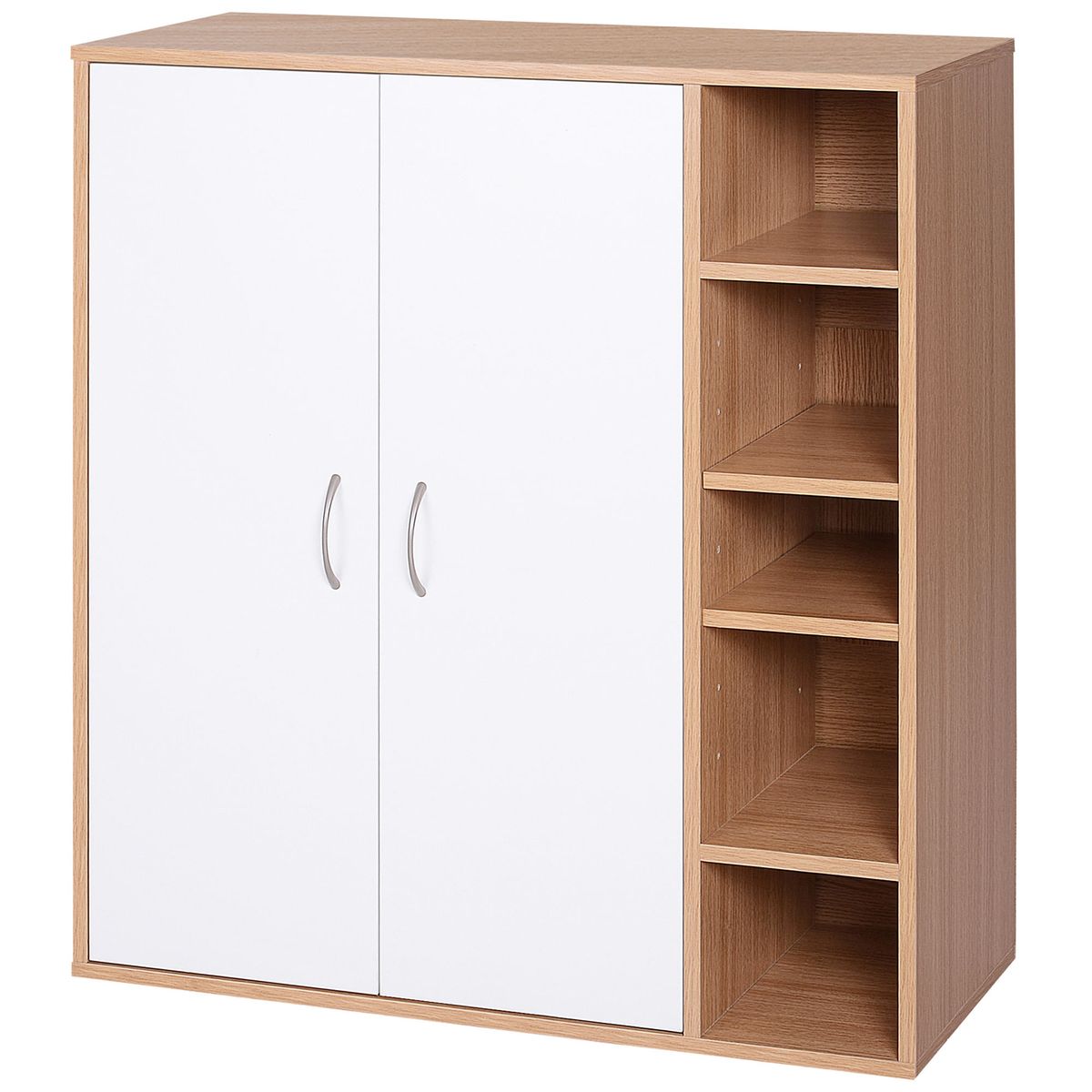Armario zapatero Djabu Homcom 5 estantes ajustables + armario blanco/natural 91x80x32 cm