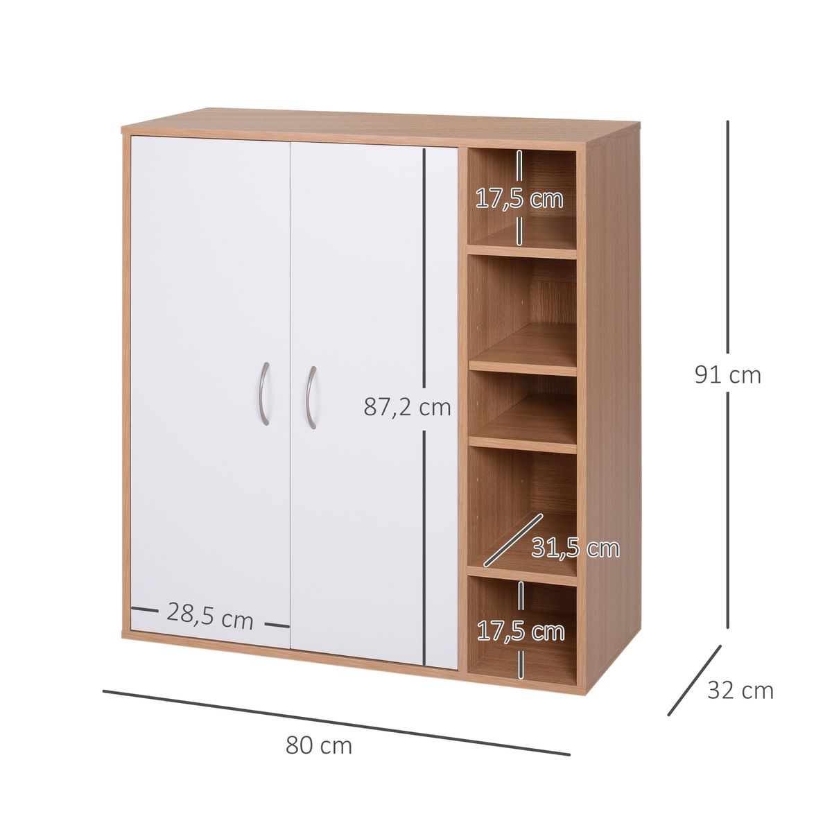 Armario zapatero Djabu Homcom 5 estantes ajustables + armario blanco/natural 91x80x32 cm