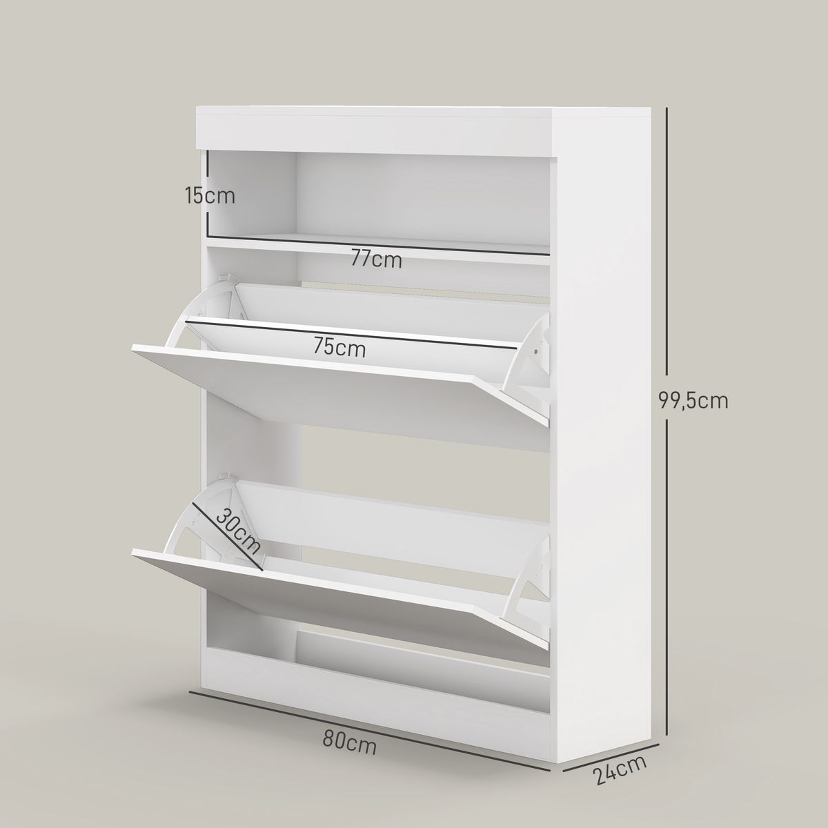 Zapatero Bereh Homcom luces LED + 2 cajones abatibles blanco brillo 99,5x80x34 cm