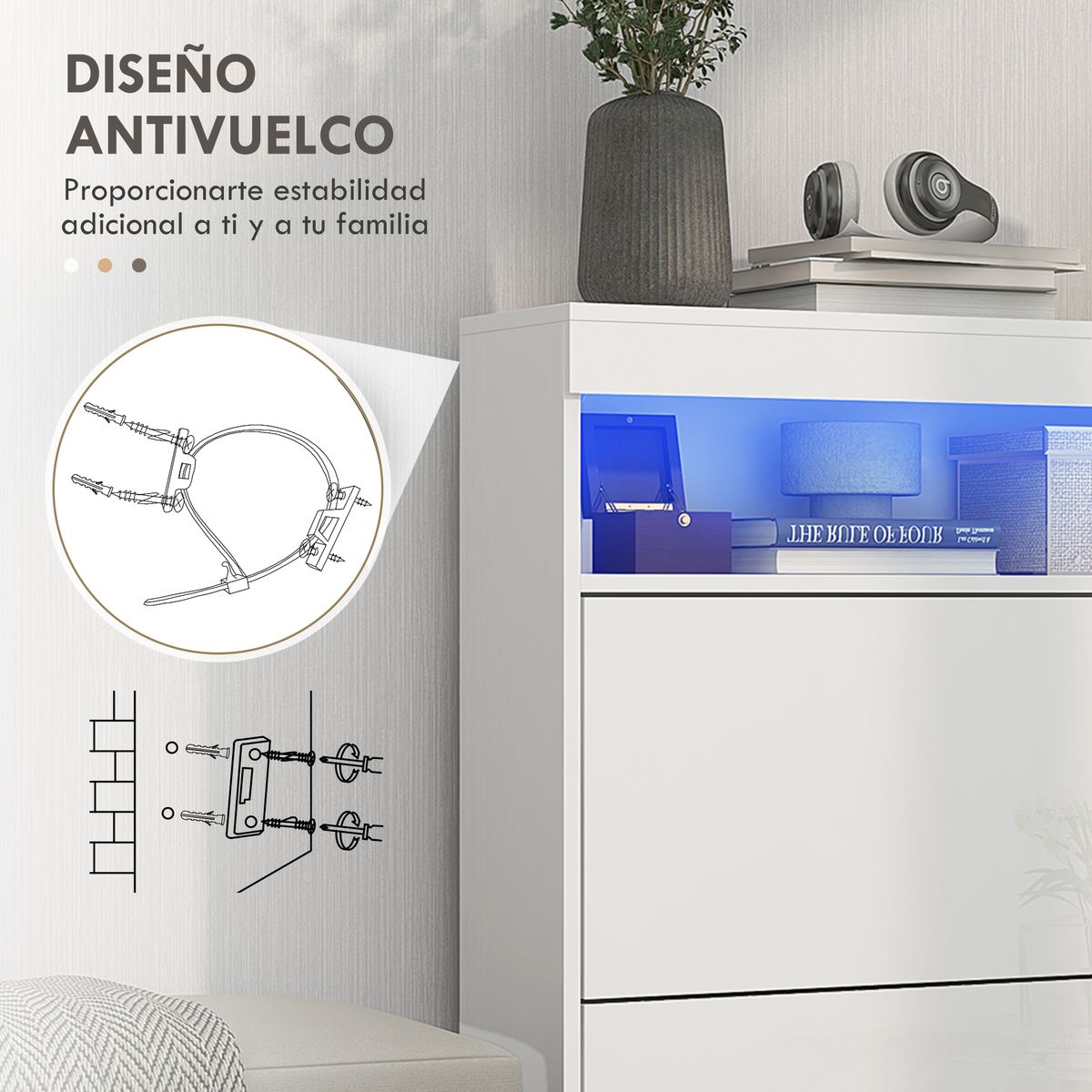Zapatero Bereh Homcom luces LED + 2 cajones abatibles blanco brillo 99,5x80x34 cm