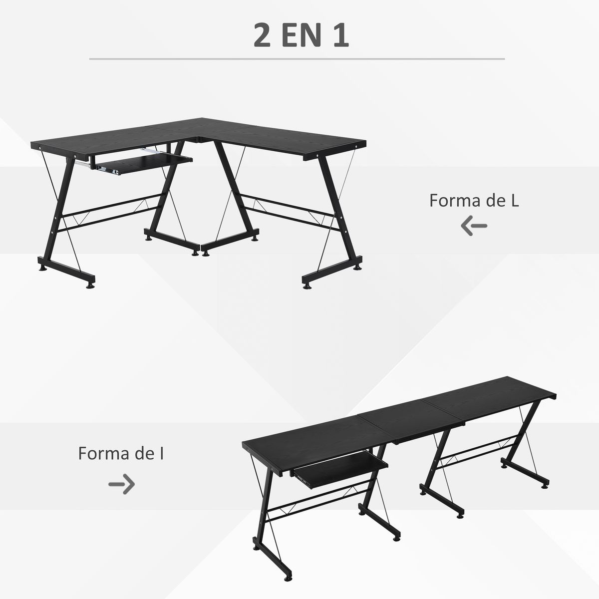 Escritorio Mule Homcom convertible acero negro