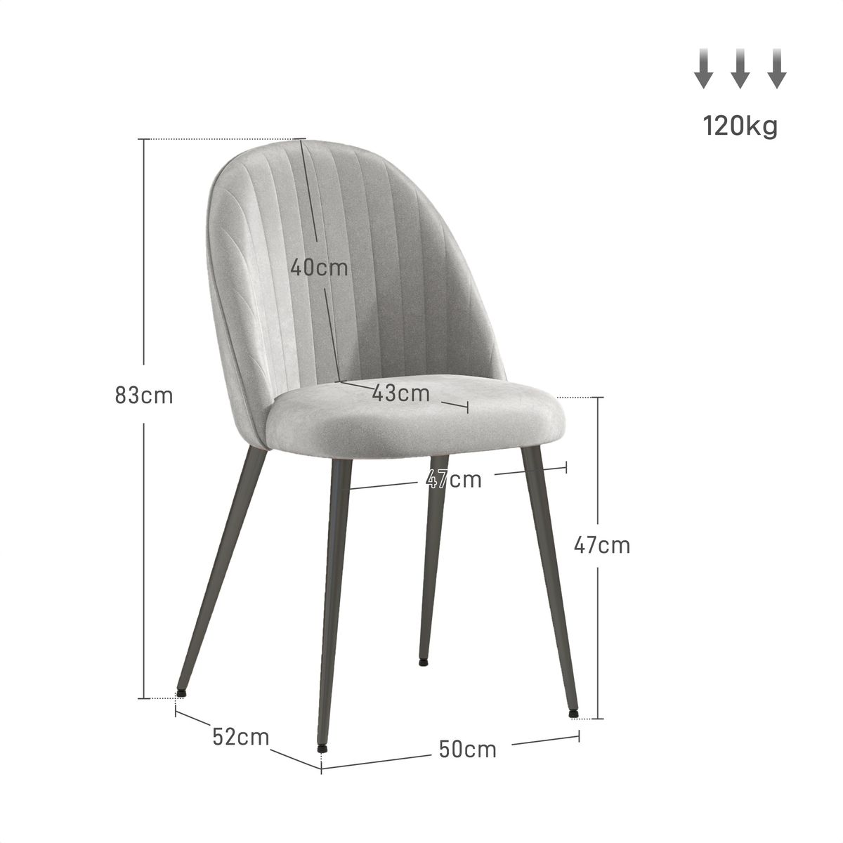 Pack de 2 sillas Herton Homcom tapizado terciopelo gris 83x50x52 cm