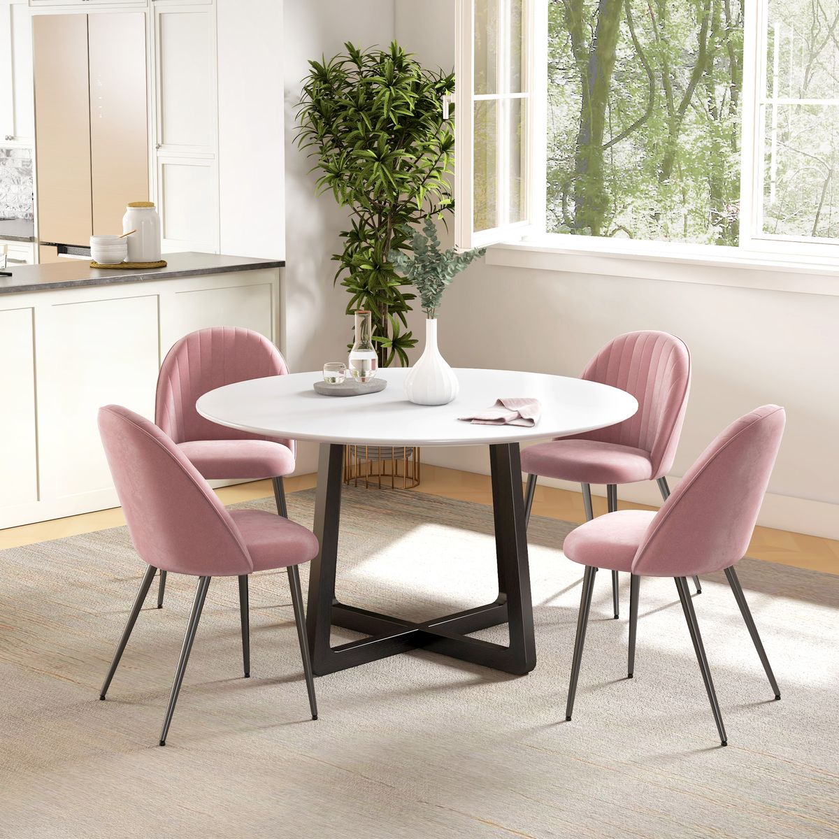 Pack de 2 sillas Herton Homcom tapizado terciopelo rosa 83x50x52 cm