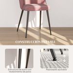 Pack de 2 sillas Herton Homcom tapizado terciopelo rosa 83x50x52 cm