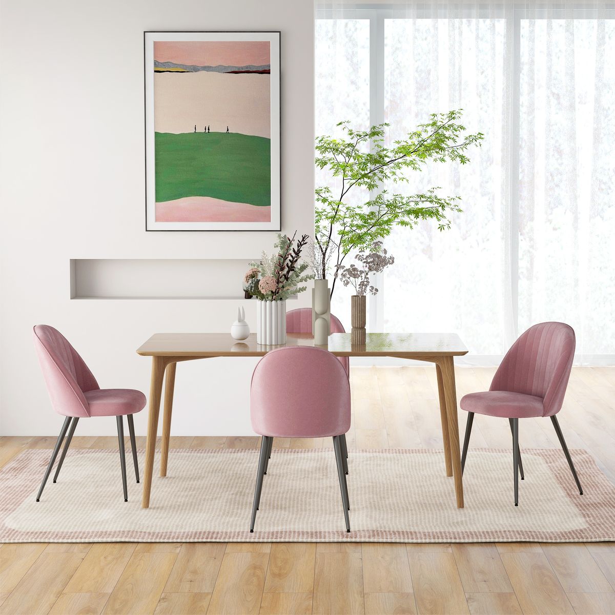 Pack de 2 sillas Herton Homcom tapizado terciopelo rosa 83x50x52 cm