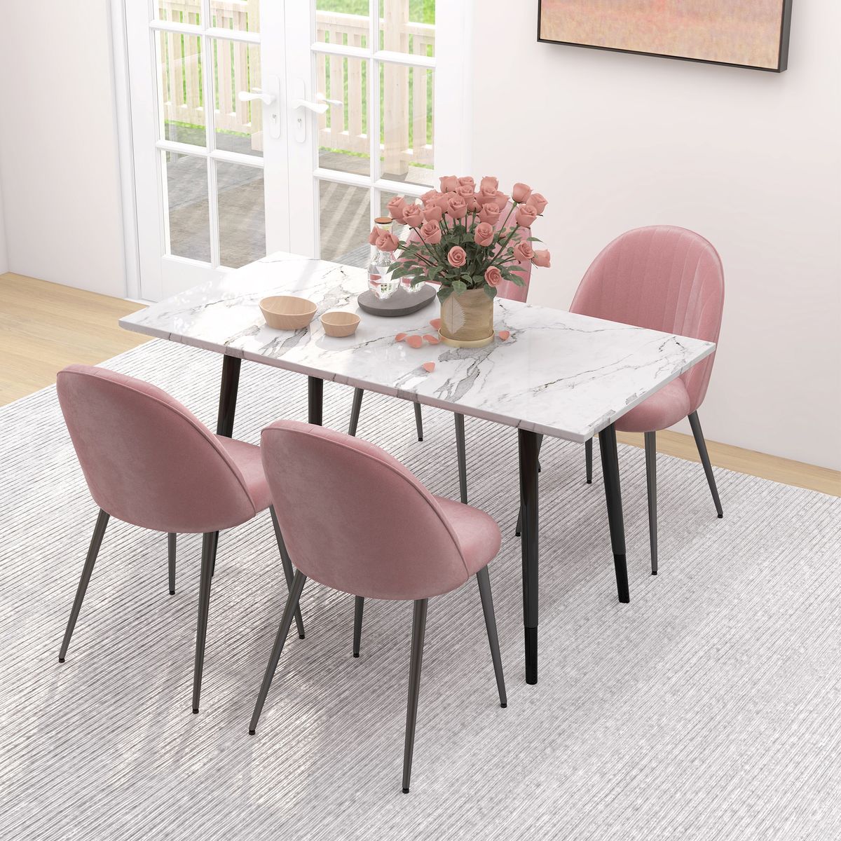 Pack de 2 sillas Herton Homcom tapizado terciopelo rosa 83x50x52 cm