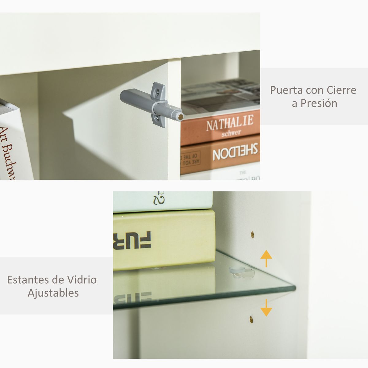 Aparador Lummen Homcom 6 estantes + puerta + luces LED blanco brillo 83x97x35 cm