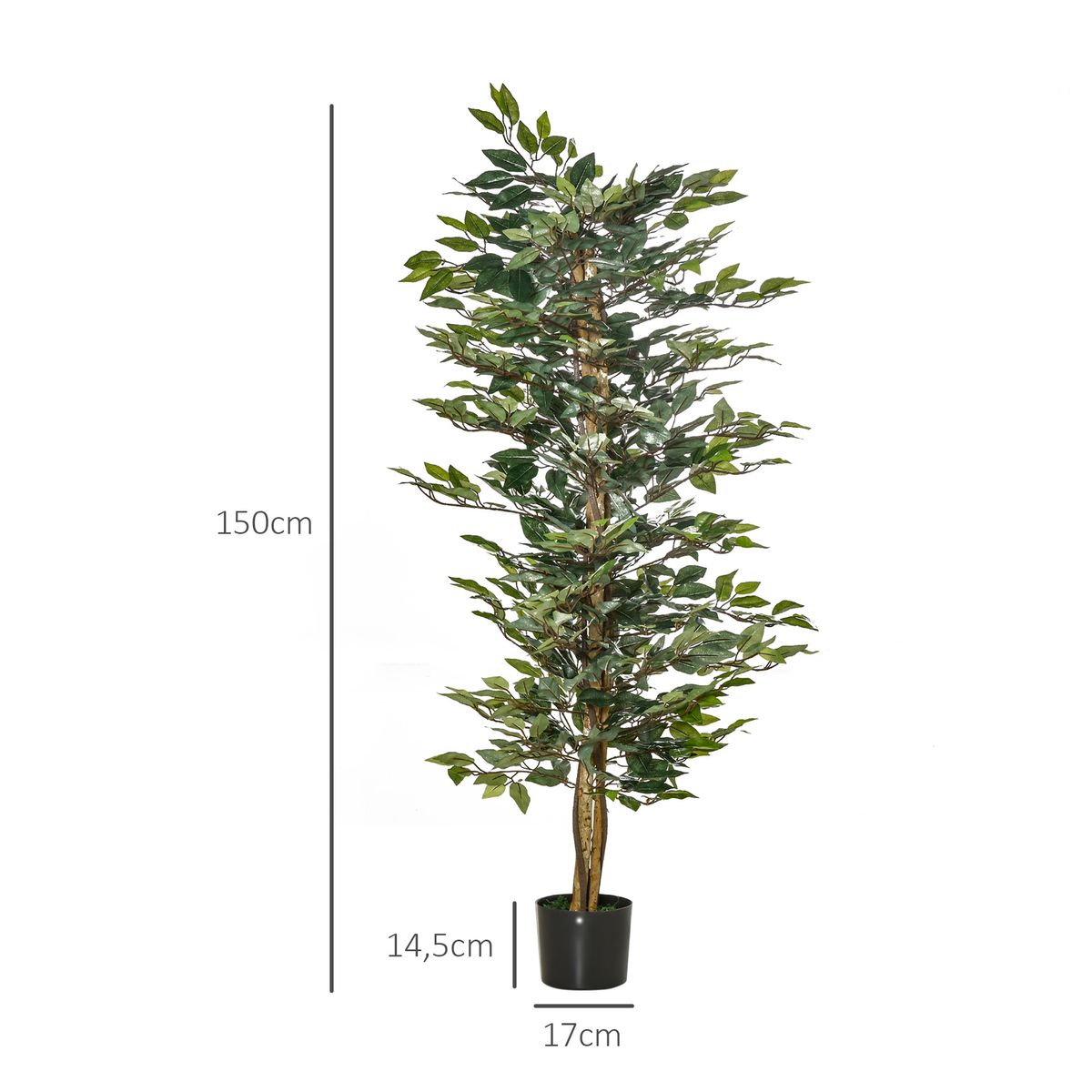 Planta decorativa Homcom imitación ficus benjamina verde 150 cm