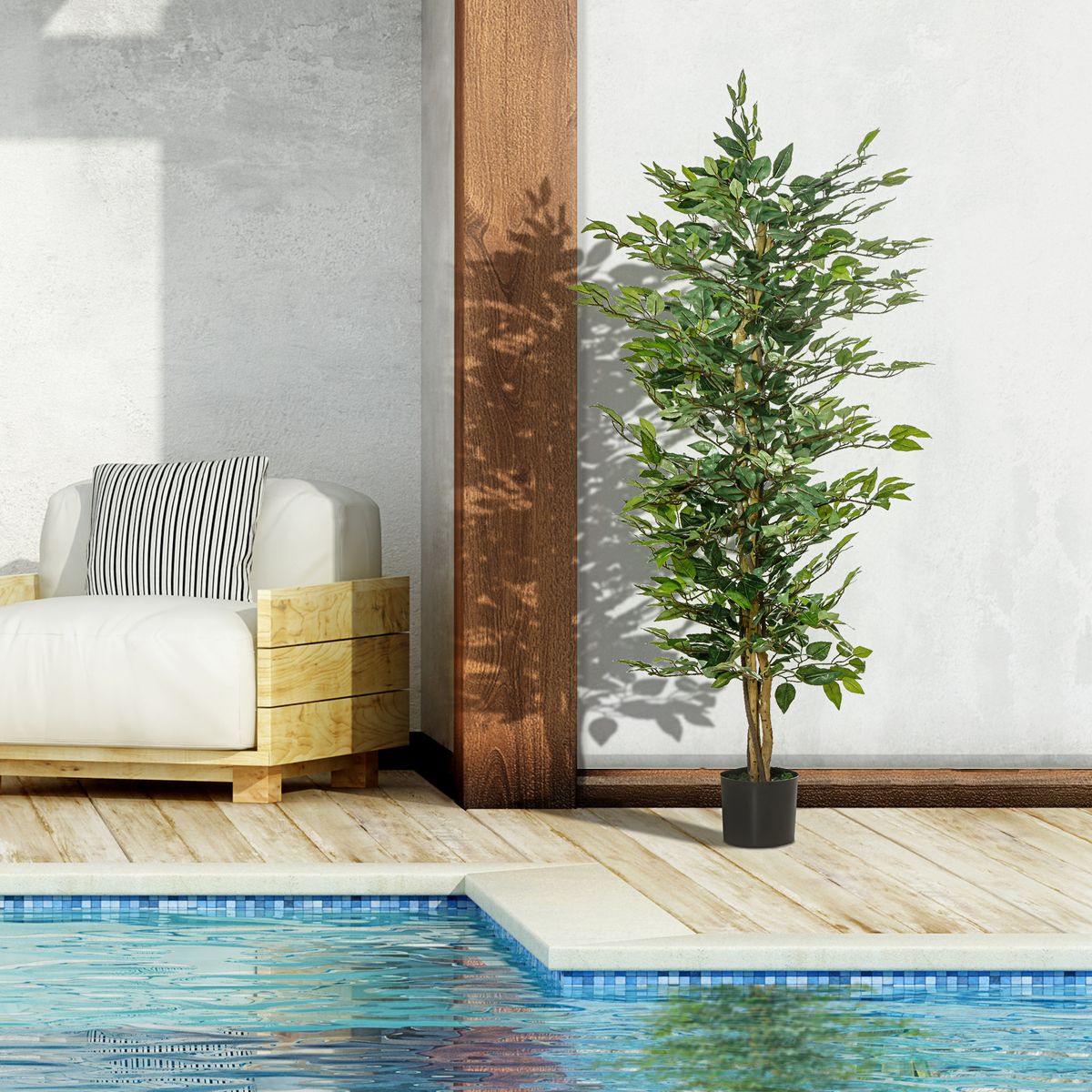 Planta decorativa Homcom imitación ficus benjamina verde 150 cm