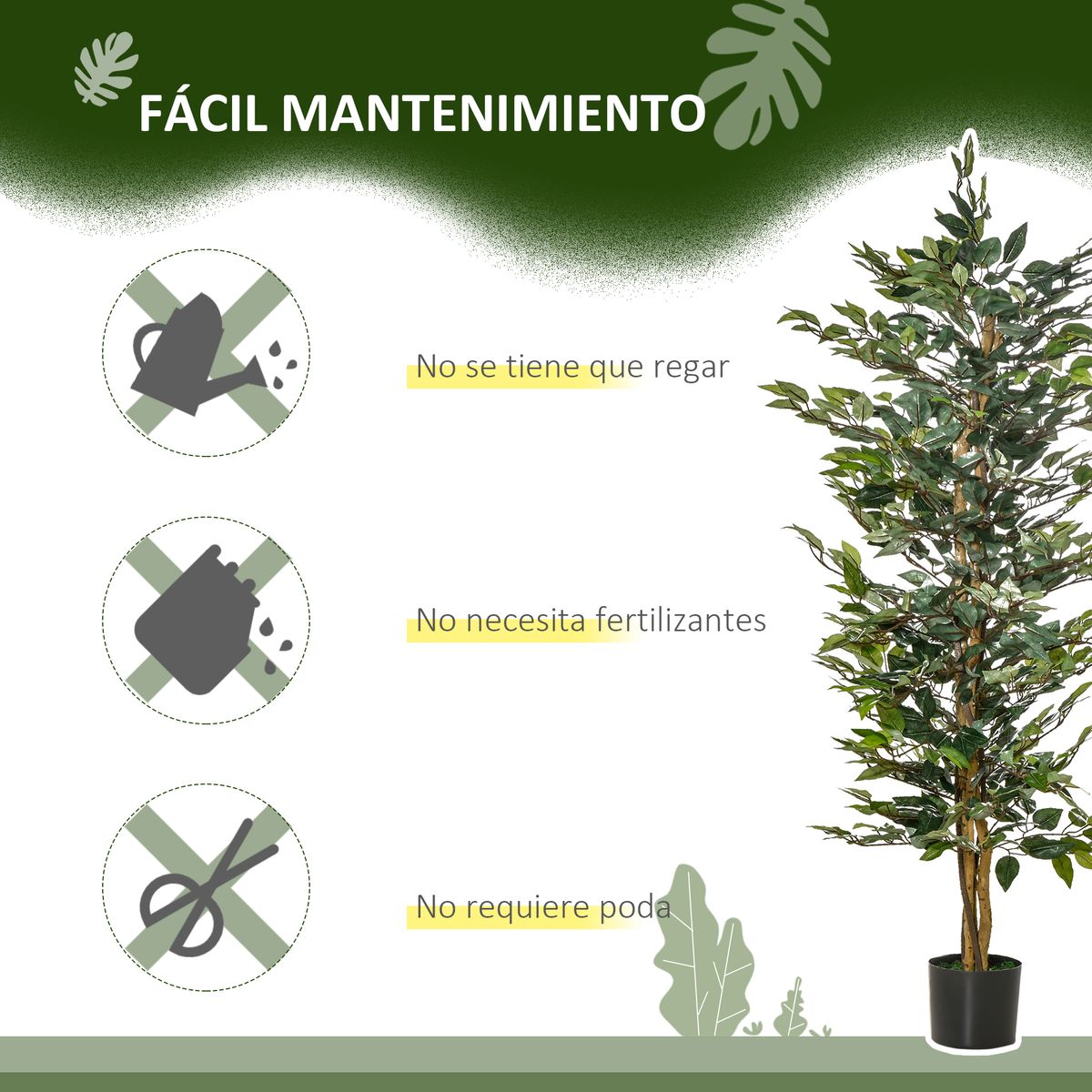 Planta decorativa Homcom imitación ficus benjamina verde 150 cm