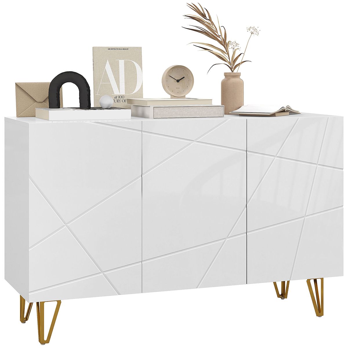 Aparador Sable Homcom 3 puertas blanco brillo 75x120x40 cm fondo blanco