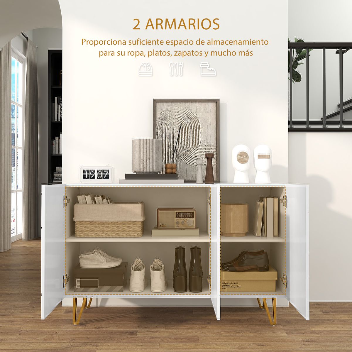 Aparador Sable Homcom 3 puertas blanco brillo 75x120x40 cm