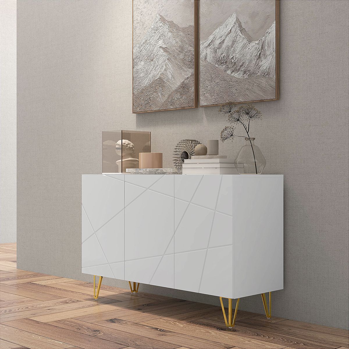 Aparador Sable Homcom 3 puertas blanco brillo 75x120x40 cm animada
