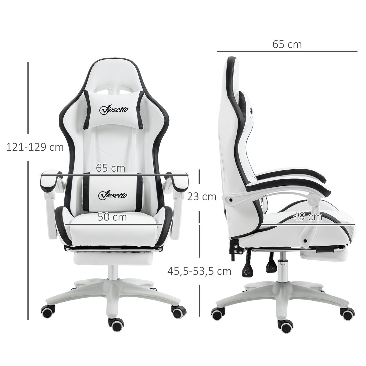 Silla gaming Blane Vinsetto altura regulable con reposapiés blanco 121-129x65x65 cm
