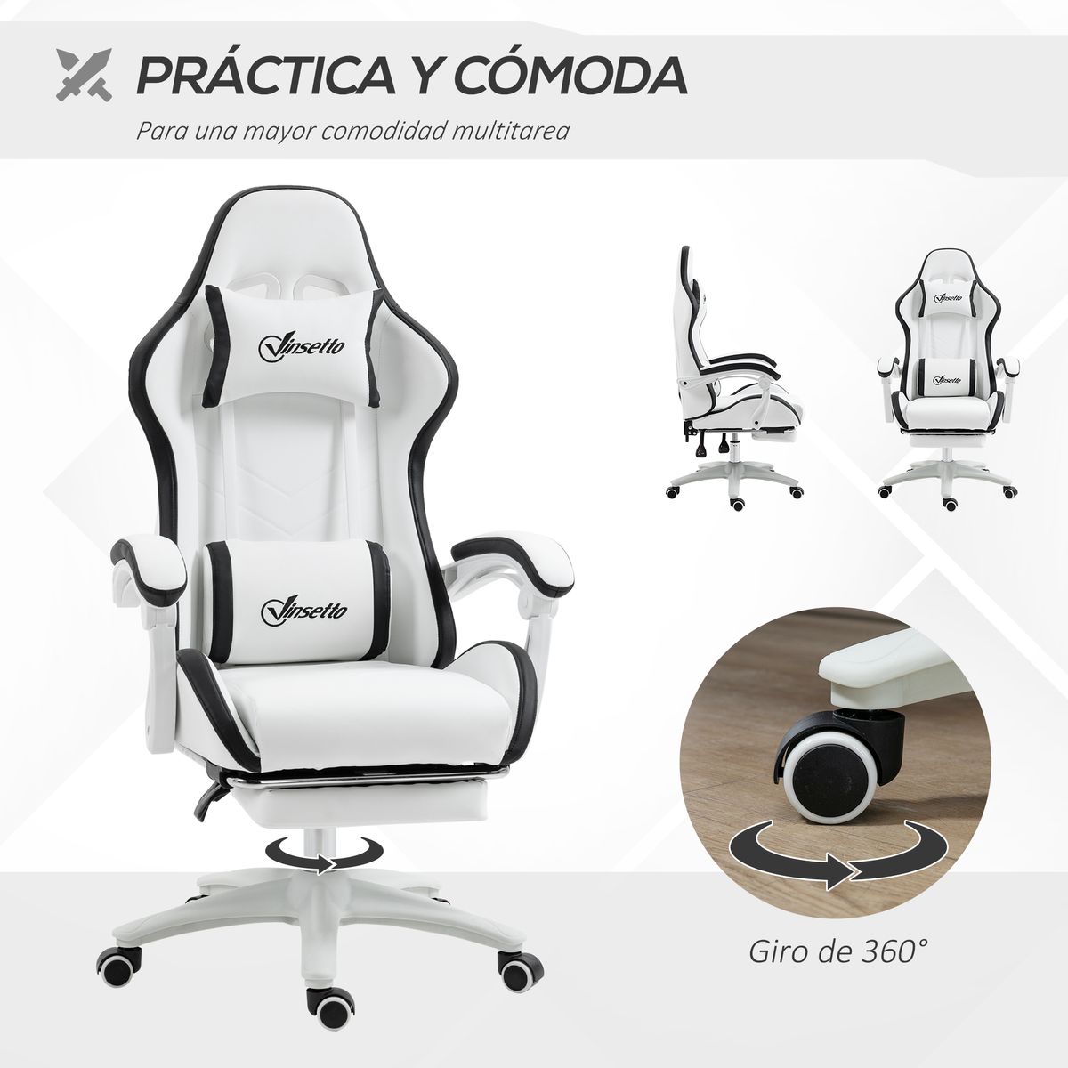 Silla gaming Blane Vinsetto altura regulable con reposapiés blanco 121-129x65x65 cm